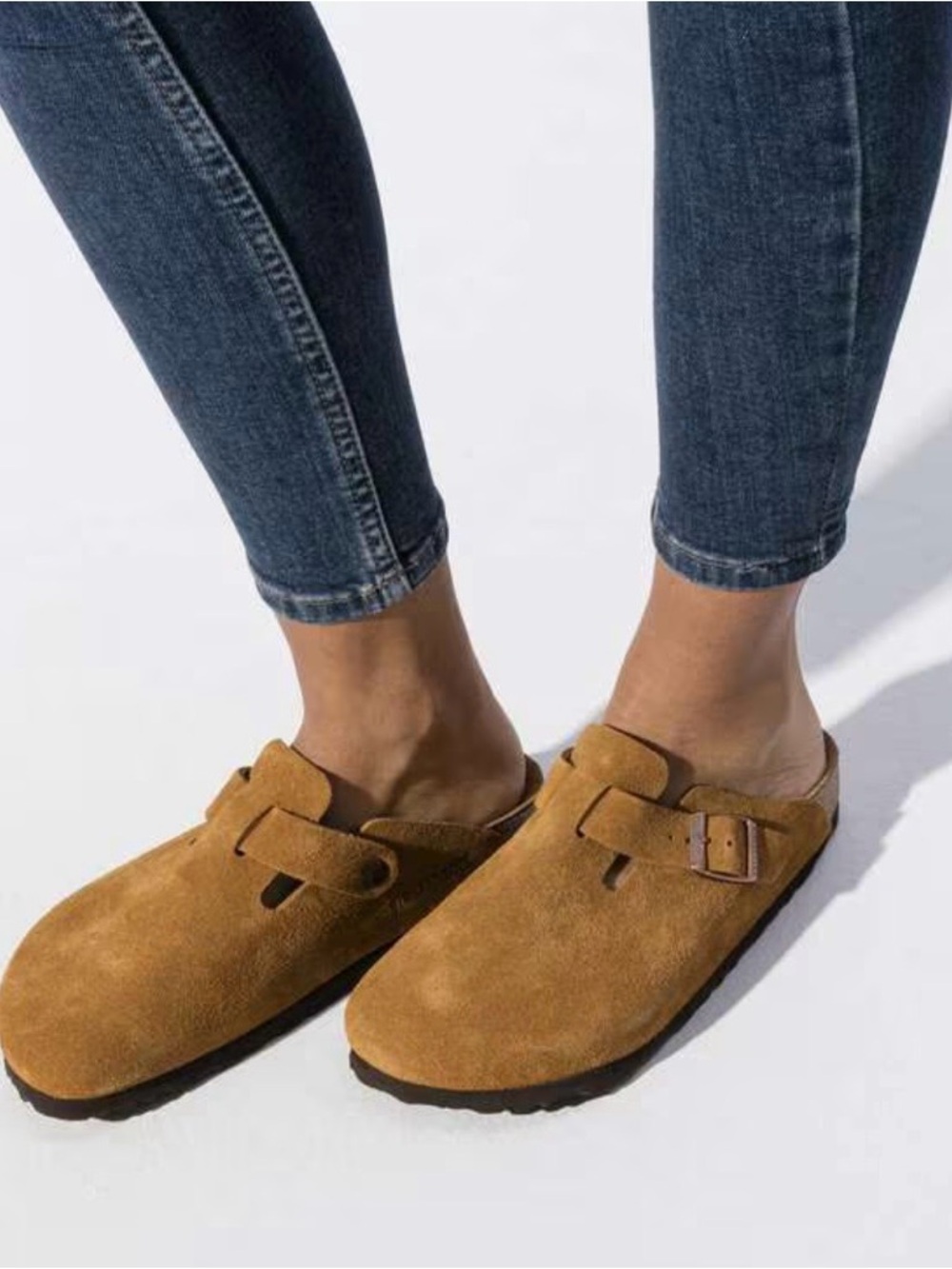 Birkenstock Suede Slip-On Clogs with Buckle - Mink